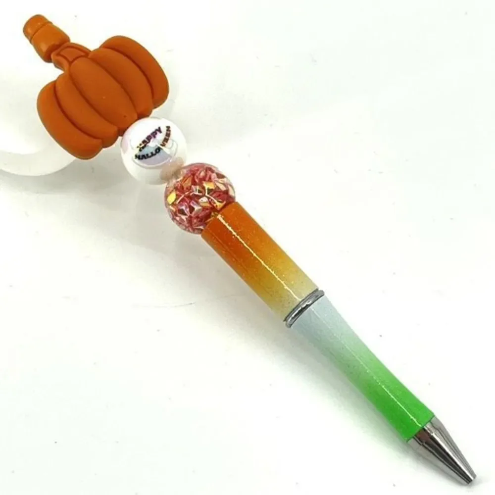 Pumpkin Happy Halloween fall autumn pen handmade NEW bling rhinestone white gree